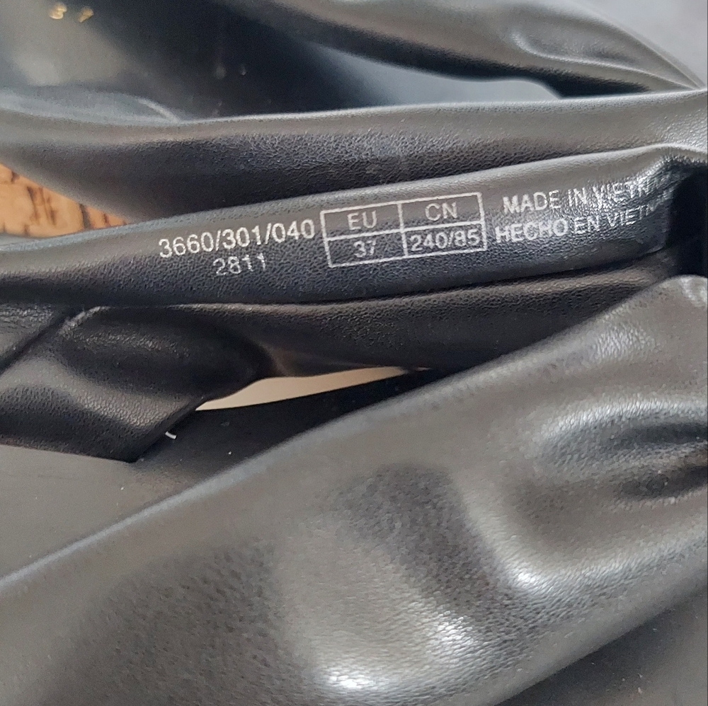Zara Open Thong Sandal Clogs Cork Sole Black Shoes Size 37 - Picture 6 of 6
